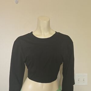 Black Fitted 3/4 Sleeve Crop Tee